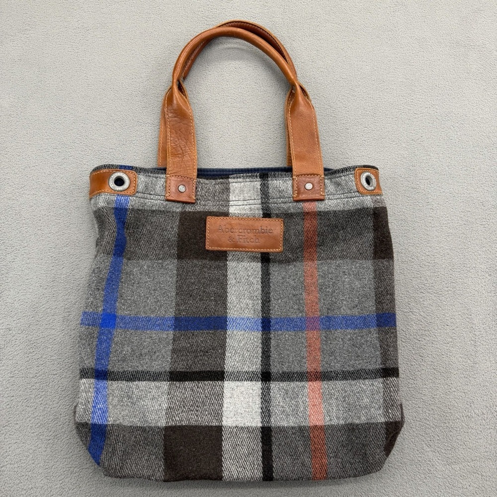 Abercrombie & Fitch Tote Bag Y2K Wool Leather Plaid School Work Book